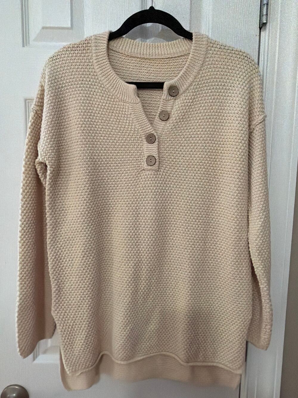 No label Cream/Apricot Knit Henley Sweater